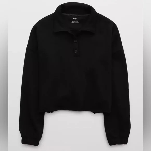 Aerie Cropped Polo Fleece Sweatshirt